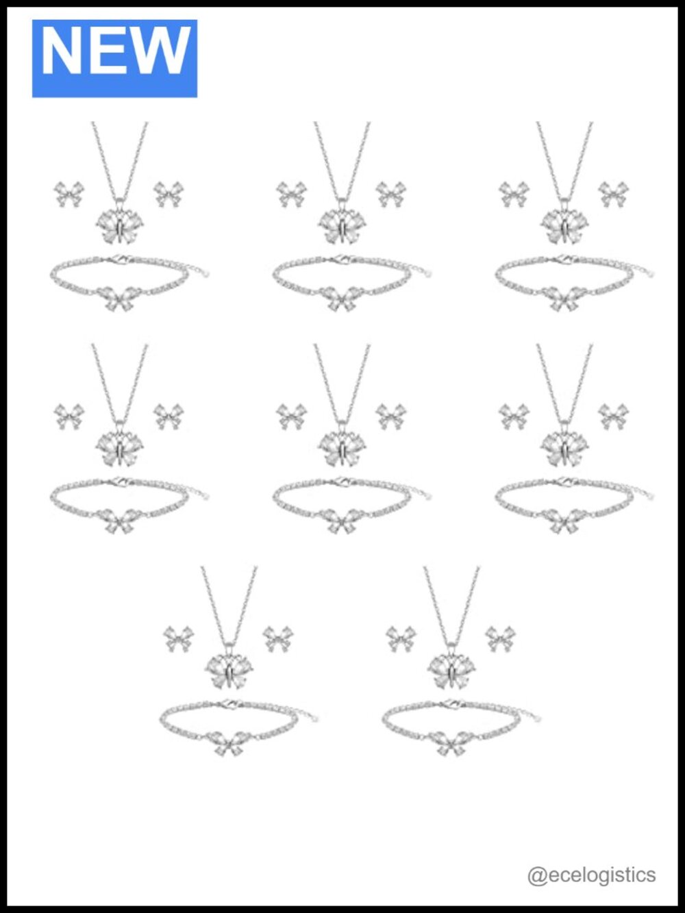 18K Gold Plated Butterfly Jewelry Set Necklace Earrings Bracelet